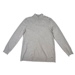 Calvin Klein Top Medium Gray Mock Neck Button Shoulder Minimalist Knit Blouse